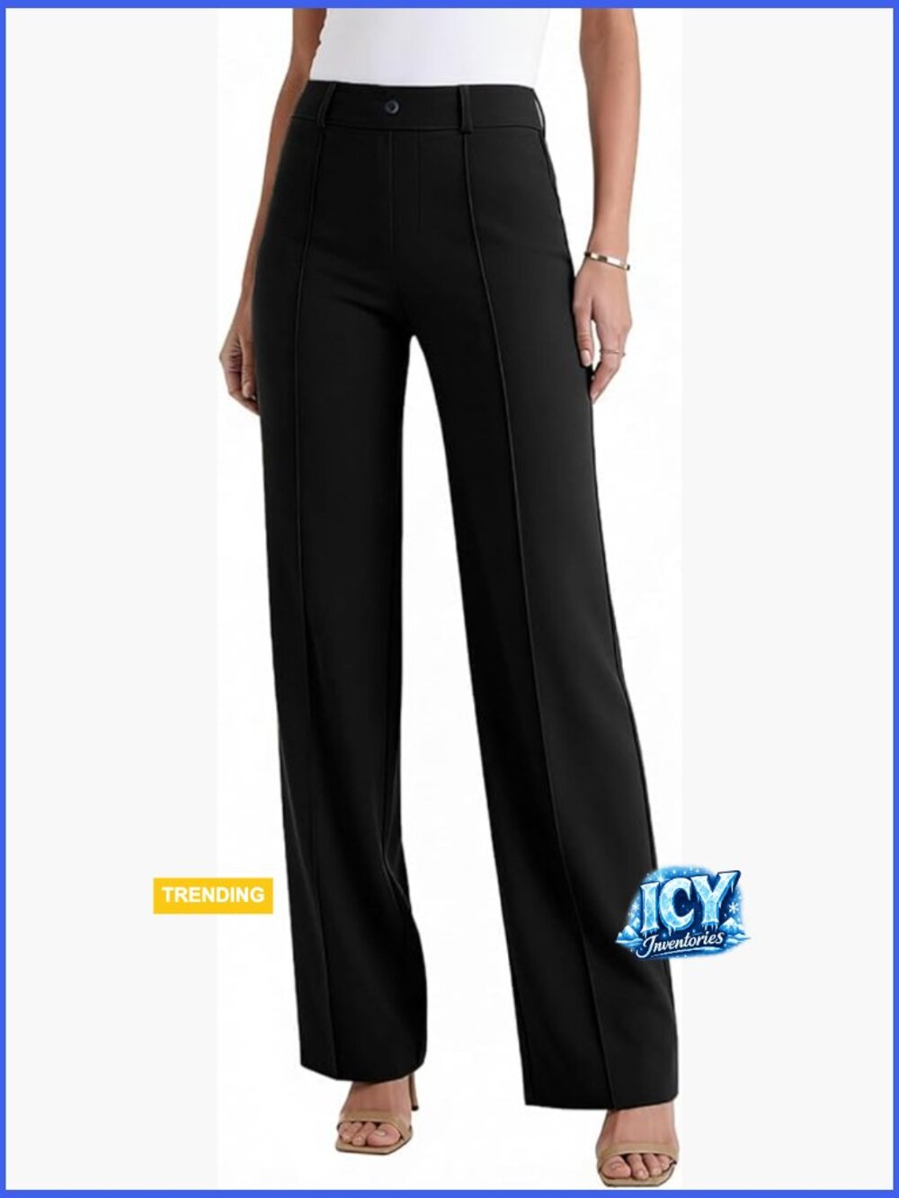 High Waisted Wide Straight Leg Dress Pants with Belt Loops, Stretchy Nylon